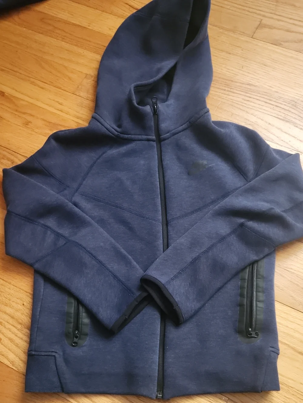 EUC Nike TECH big Boys Navy/gray Hooded Zip-Up Jacket w/ Contrast Zippers Medium